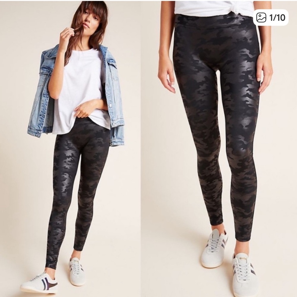 Spanx Faux Leather Camo Leggings Size Medium